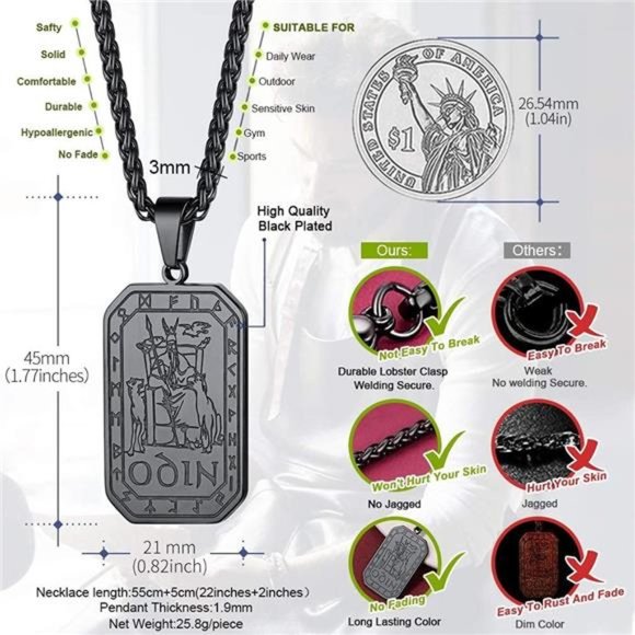 Norse Viking Spear Head Necklace,Vintage Nordic Amulet Pendant Stainless Steel - Picture 5 of 6